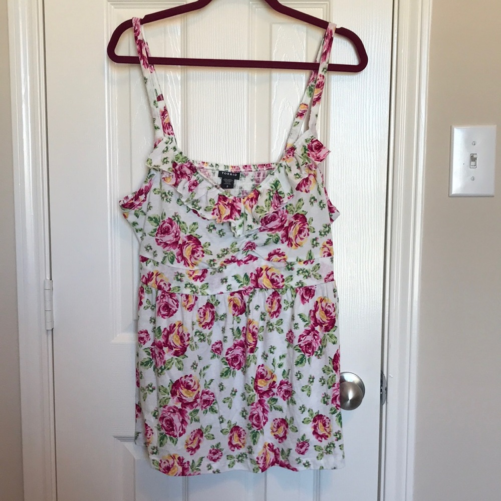 Torrid Floral Ruffle-Trim Sleeveless Cami